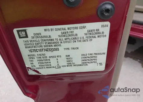 2004 GMC Sierra 1500 Sle z USA, uszkodzony, nr VIN 1GTEC19T74Z333393